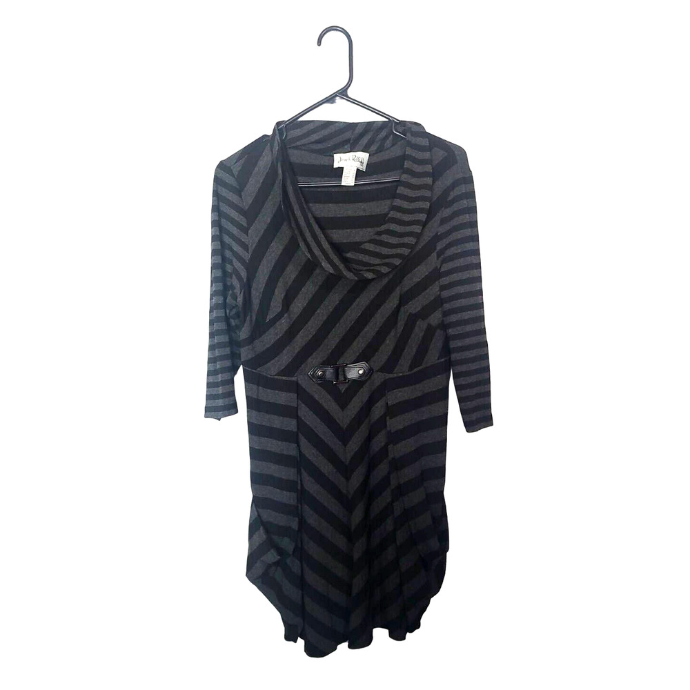 Joseph Ribkoff Gray Black Striped Cowl Neck Knit 3/4 Sleeve Dress Womans Size 12